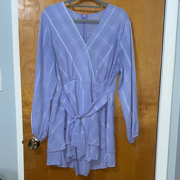Elegant Lavender Plaid Wrap Romper - Picture 1 of 2